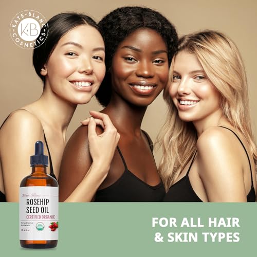 Kate Blanc Cosmetics Rosehip Oil for Face & Softer Glowing Skin (1oz, Organic, Pure, Cold Pressed) Rosehip Seed Face Oil for Facial & Gua Sha Massage