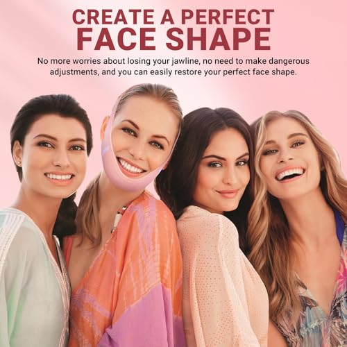 Reusable V Line Lifting Mask with Chin Strap for Sleeping,Double Chin Reducer,Face Lift Prevent Sagging, Jaw Exerciser,Light Pink,M