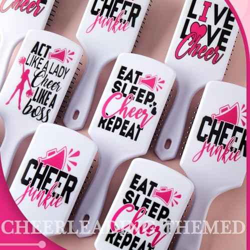 12 Pcs Cheer Gifts Bulk for Team Cheer Hair Brush Bulk Travel Compact Portable Cheerleading Brush Cute Gifts for Women Cheerleaders Team End of Season Senior Christmas Party Present Ideas