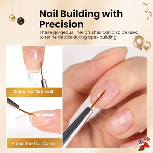 Beetles Nail Art Pens Brushes, 5pcs Nail Art Liner Brushes Set Painting Nail Dotting Drawing Tool for Long Lines, Details, Fine Drawing Sizes 7/11/15/20/25mm Gift for Women