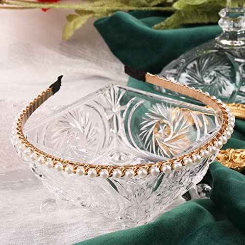 YARN & INK Women's Pearls Headbands Fashion Beaded Metal Headband, Vintage Hair Accessories Non Slip for Women Girls Christmas Gift (Pearls Line)