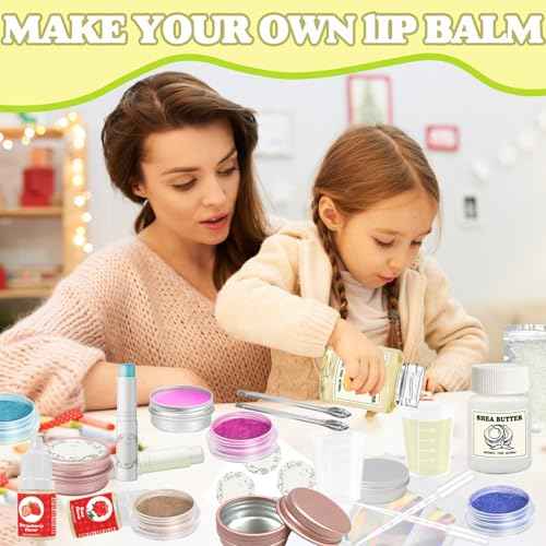 Thaluna Lip Balm Making Kit- Shea Butter Make Your Own Lip Balm for Adults, Moisturizing DIY Lip Gloss Kit with Beeswax, Sweet Almond Oil, Essential Oil, Empty Tubes, Christmas Gift for Girls & Women