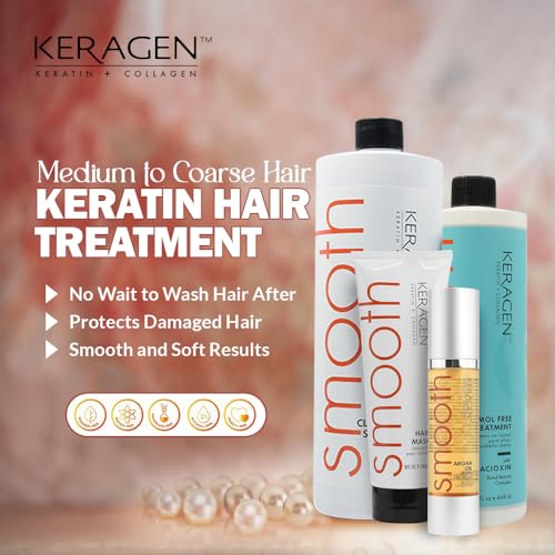 Keragen Brazilian Keratin Smoothing Treatment | Formaldehyde-Free Blowout Kit for Frizzy, Dry, or Damaged Hair | Organic Keratin and Collagen | Salon-Quality Results at Home | 16 Oz