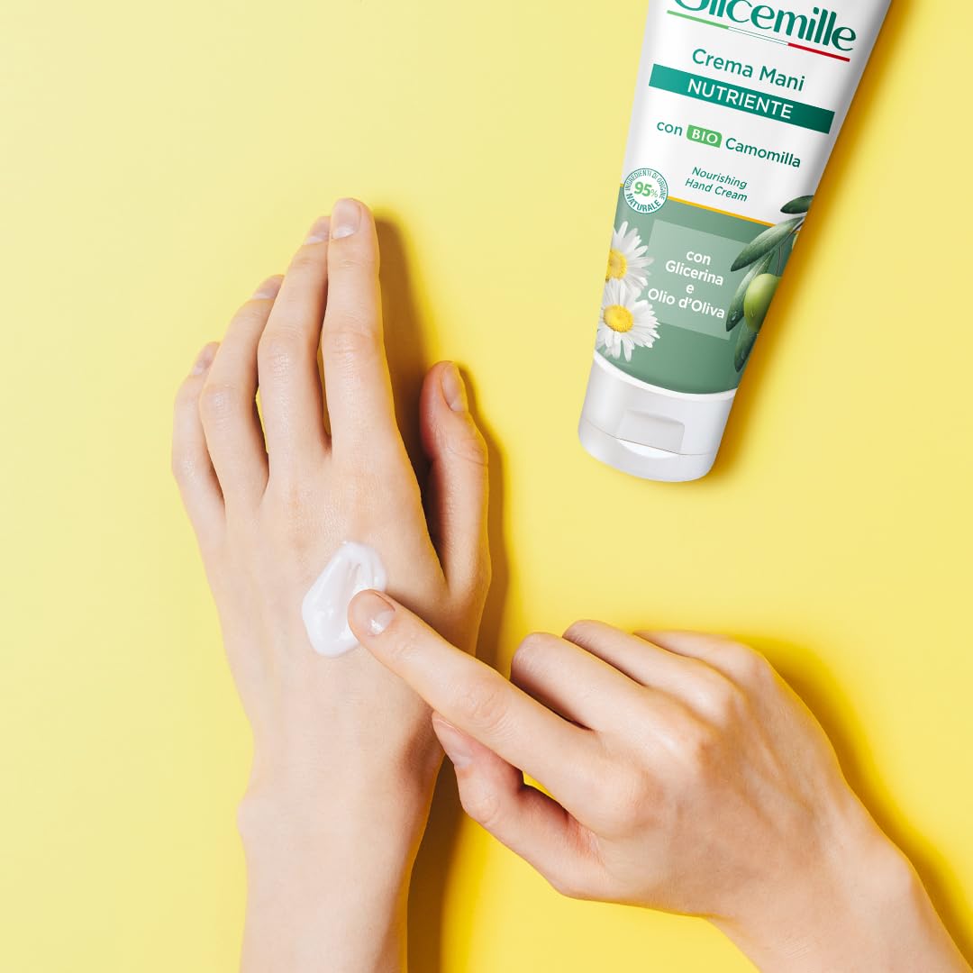 Glicemille Nourishing Hand Cream with Chamomile, Glycerin and Olive Oil, 100 ml (3.3 Fl Oz), 1 unit - Made in Italy