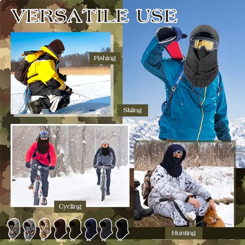 Suhine 8 Pcs Balaclava Warm Fleece Ski Mask Winter Hat with Neck Cover Windproof Face Covers for Men Women Outdoor Cold Weather Neck Warmer, 8 Styles