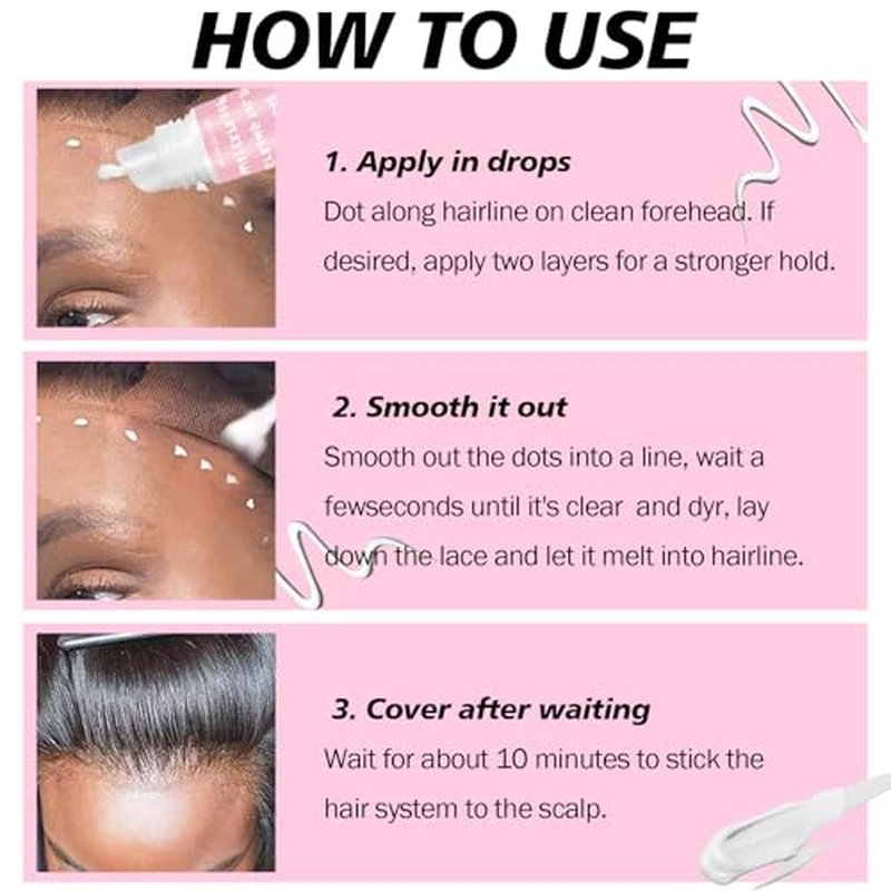 Wig Glue for Lace Front Lace Wigs, 0.5 OZ Waterproof Lace Front Wig Glue for Wigs, Strong Hold Transparent Adhesive for Hair Replacement Invisible Hair Bonding Wig Adhesive (4PCS)