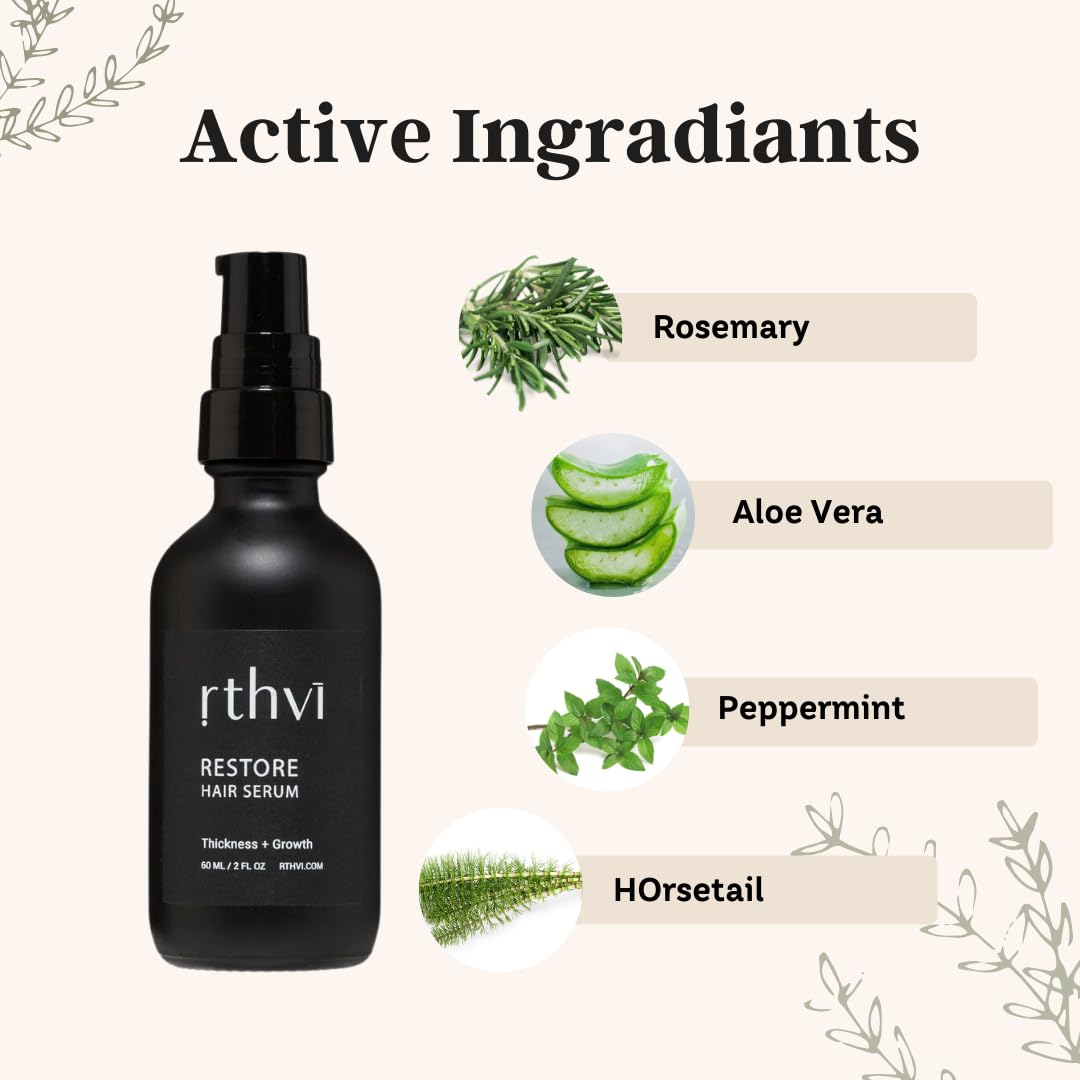 Rthvi Restore Hair Serum 2 oz for thicker and longer hair growth with Rosemary, Caffeine, Lavender & Amino Acids