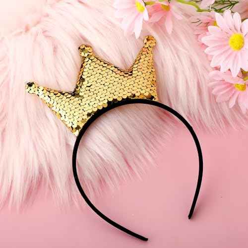 Sequins Crown Headband Christmas Glitter Crowns Hair Band Gold Hair Hoop Hair Accessories for Girls Women Birthday