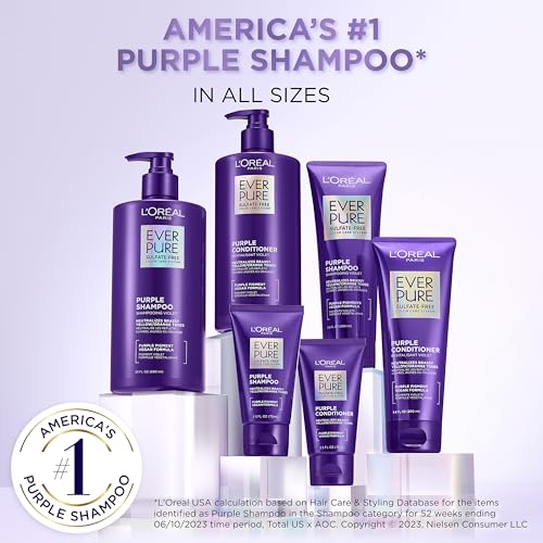 L¡¯Oreal Paris EverPure Sulfate Free Brass Toning Purple Shampoo and Conditioner Set for Blonde, Bleached, Silver, or Brown Highlighted Hair, 1 Kit