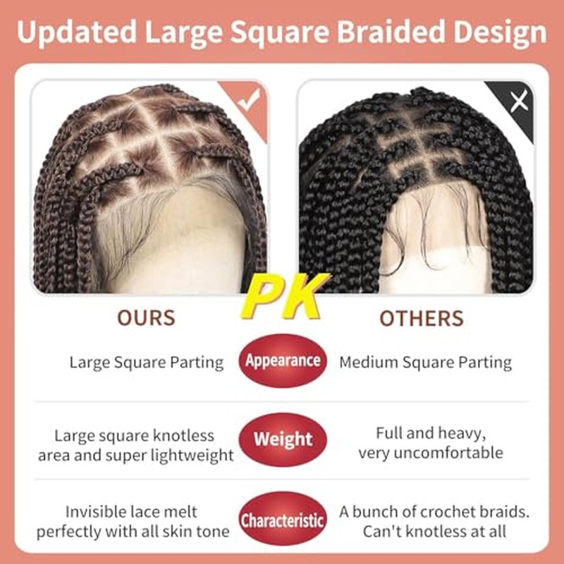 Lexqui 36" 360¡Æ HD Full Lace Large Square Knotless Braided Wigs for Women Box Braid Wig Braided Lace Front Wigs Premium Synthetic Braid Wig with Baby Hair Brown