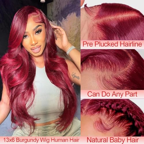 Burgundy Wig Human Hair 22 Inch 13x6 Body Wave Lace Front Wigs Human Hair 99j Burgundy Lace Front Wigs Human Hair for Black Women