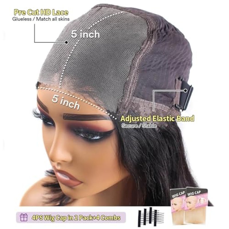 5x5 Hd Lace Closure Wigs Human Hair Pre Cut Lace Glueless Wig Wear and Go Wigs Human Hair Pre Plucked 180 Density Body Wave Lace Front Wigs Human Hair Glueless for Women Natural Hairline