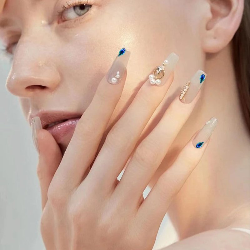 200PCS Blue Nail Charms, Crystals Rhinestones Flatback Nail Shiny Zircon Diamonds for 3D Decorations DIY Nail Art Accessories