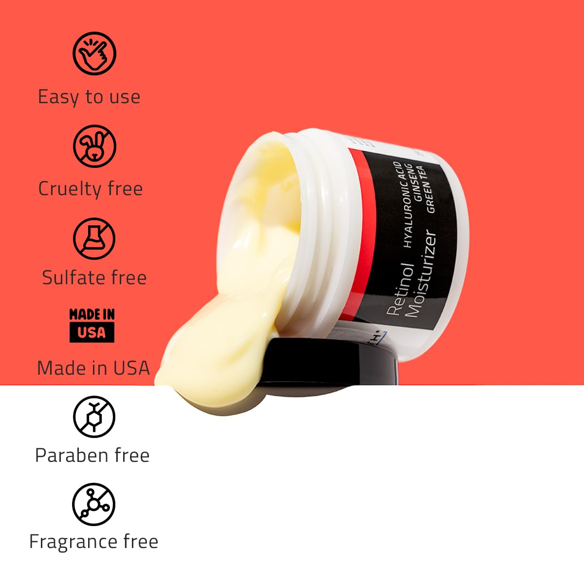 YEOUTH Retinol Cream for Face, Retinol Face Moisturizer for Women and Men with Hyaluronic Acid and Green Tea, Night Moisturizer for a Smoother Appearance 1oz