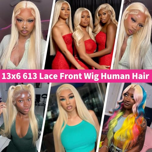 613 Lace Front Wig Human Hair 13x6 Blonde HD Lace Front Wigs Human Hair Pre Plucked 200% Density Straight HD Transparent Lace Frontal Glueless Wigs Human Hair Blonde Wig 20 Inch