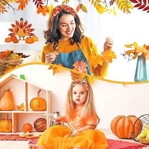 Giegxin 30 Pcs Fall Thanksgiving Headbands for Women Bulk Fall Pumpkins Headbands Autumn Hairband Elastic Non Slip Hair Accessories for Women