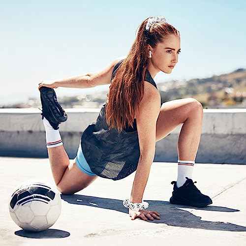 Sweetude 24 Pcs Soccer Gifts 12 Makeup Bag 12 Satin Scrunchies for Girls Portable Cosmetic Travel Bag Elastic Hair Ties Soccer Favors for Women Girls Team Players(White)