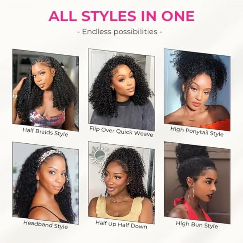 JYZ Half Wig Human Hair 300% Density 3 In 1 Seamless Flip Over Half Wig Invisible Hairline Glueless Wear and Go Beginner Friendly Curly Human Hair Wigs for Women 20 Inch