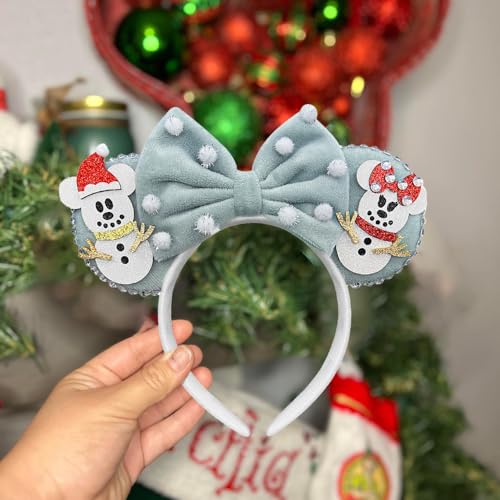White Mouse Ears Fuzzy Headband for Christmas, Snowmen, Kids and Adults
