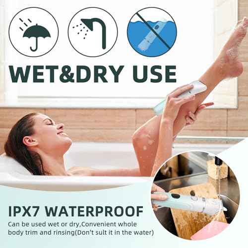 Bikini Trimmer for Women,3-in-1 Electric Shaver for Women,Rechargeable Painless Pubic&Facial Razor for Sensitive Skin,Lip,Arms,Legs with LED Display (Gradient Green)