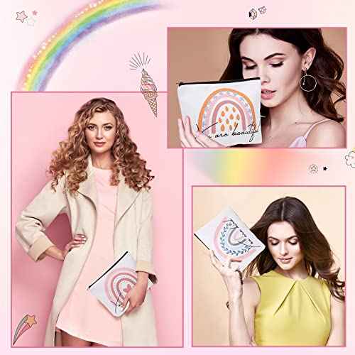 Saintrygo 4 Pcs Rainbow Cosmetic Bag Teacher Nurse Inspirational Gift Bags for Women Girls You Are Loved Beautiful Kind Makeup Bag Bulk Personalized Canvas Purse Pouch for Toiletry Travel