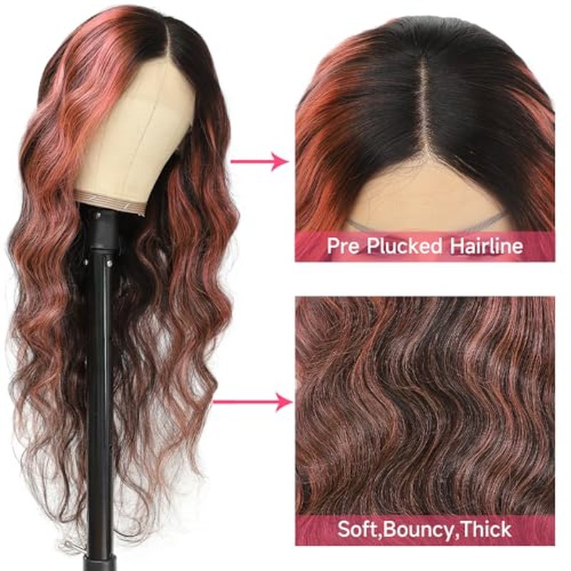 28Inch Skunk Stripe Human Hair Wig 200% Density Pink and Black Wig 13x4 Body Wave Lace Frontal Wigs Human Hair Pre Plucked Pink Human Hair Wig With Baby Hair