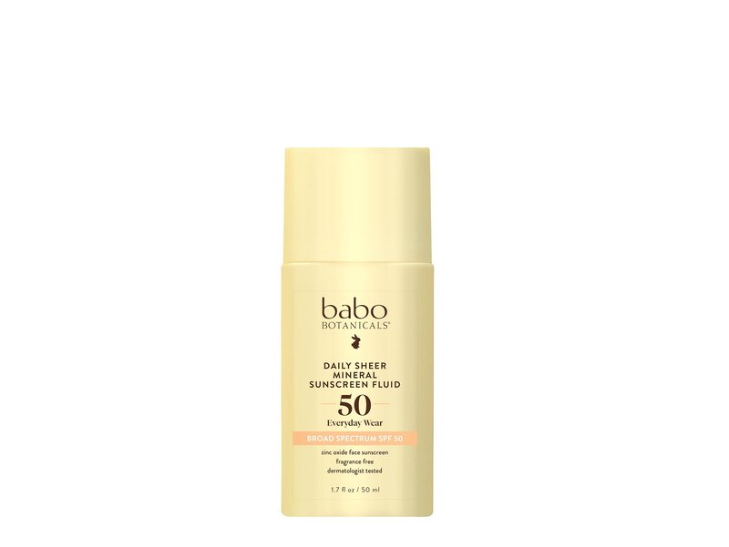 Babo Botanicals Daily Sheer Mineral Sunscreen Fluid SPF50 - Natural Origin Zinc Oxide - Passion Fruit Oil - Fragrance Free - Ultra-Lightweight - For Face - For all ages