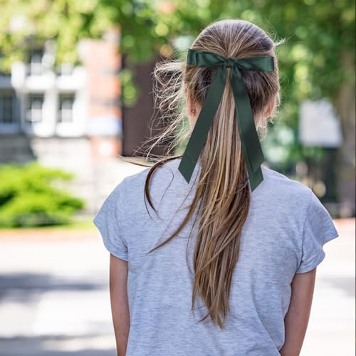 Totelux Green Bow Hair Clips Silky Satin Hair Ribbon Ponytail Holder Hair Bows with Long Tail Bowknot Hair Barrette for Women Girls Hair Accessories 2Pcs