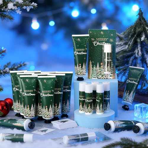 30 Sets Christmas Hand Cream and Lip Balm Bulk Set Party Gifts with Organza Bag Thank You Tag Christmas, Thanksgiving Small Gifts