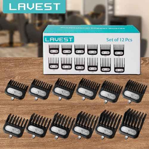 Clipper Guards Set Compatible with Most Wahl Clippers, -1/16" to 1", 12 Piece Set, Black Color, New Version