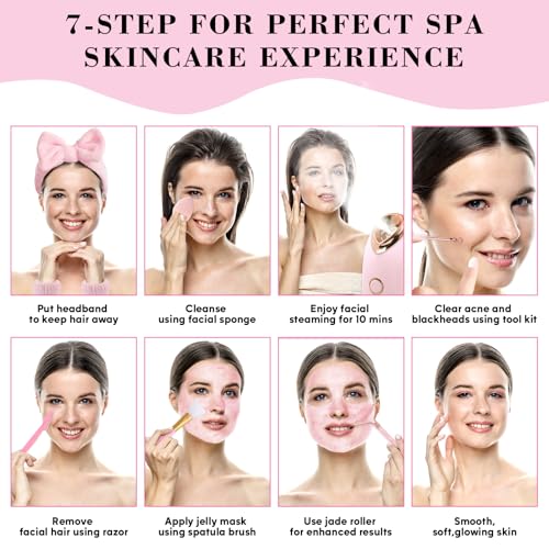 Facial Steamer Spa Kit with 17 Skin Care Tools, Nano Ionic Face Steamer for Deep Cleaning Unclogs Pores, Warm Mist Humidifier Steamer for Face Home Sauna SPA, Self Care Gifts for Women