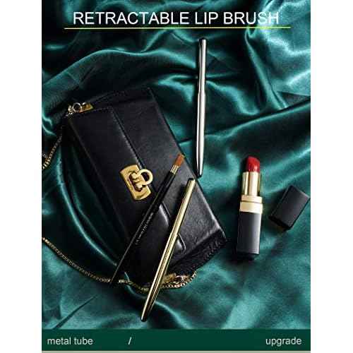 Rownyeon Travel Retractable Lip Brush Applicators Flat for Lipstick Gloss Creams Portable with Cap, Professional Makeup Brush for Women Girls As Christmas Gift and Halloween Makeup Tools Silver