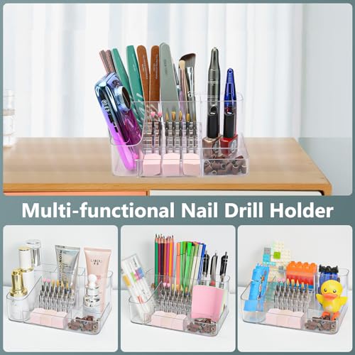CGBE Nail Drill Holder, 28 Holes Transparent Acrylic Nail Drill Bits Holder, Professional Nail Tools Organizer and Storage Box Case