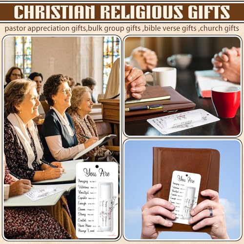 50 Pack Christmas Christian Gifts Bulk for Women Men Religious Lip Balms Bulk Church Party Favors Christmas Party Gifts Stocking Stuffers Bible Verse Study Supplies for Employee Staff Coworker