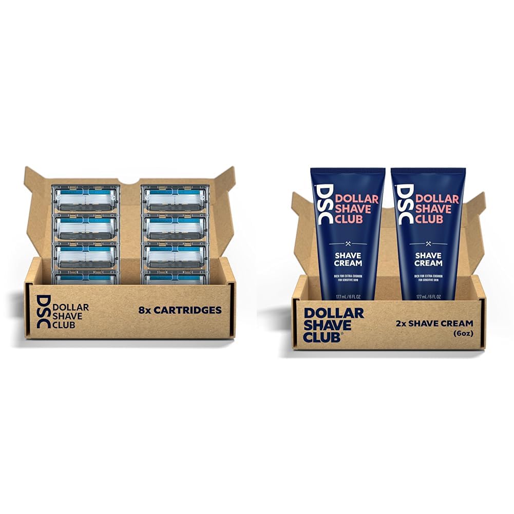 Dollar Shave Club 6 Blade Razor Refills - 8 Count with Aloe & Oils Shave Cream | Smooth Shaving Experience