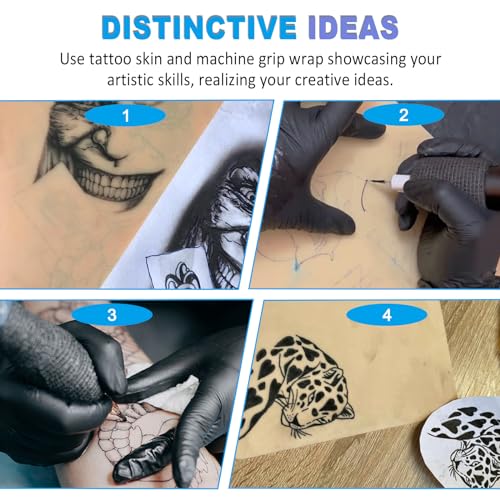 3MM Tattoo Fake Skin and Grip Tape Kit - 17Pcs 3MM Fake Tattoo Skin Practice and Grip Wrap Kit Including 5pcs 3MM Thick Tattoo Skin and 12pcs Self Cohesive Bandage Elastic Machine Tape for Beginners