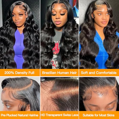 Lace Front Wig Human Hair Body Wave Lace Front Wigs Human Hair Pre Plucked 200 Density 13x4 HD Lace Frontal Glueless Wigs for Women 18 Inch