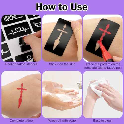 Ponhey Temporary Tattoo Markers for Skin, 36 Body Markers+67 Large Tattoo Stencils,Dual-End Tattoo Pens,Fine Lines with Cosmetic-Grade,Flexible, Skin-Safe Face Paint Kit for Kids Teenage Adults