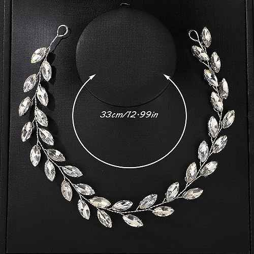 Teyglen Bride Wedding Crystal Hair Vine Silver Full Crystal Headband Bridal Hair Accessories Wedding Headpiece Handmade Rhinestone Hair Piece Headband for Women (Silver)