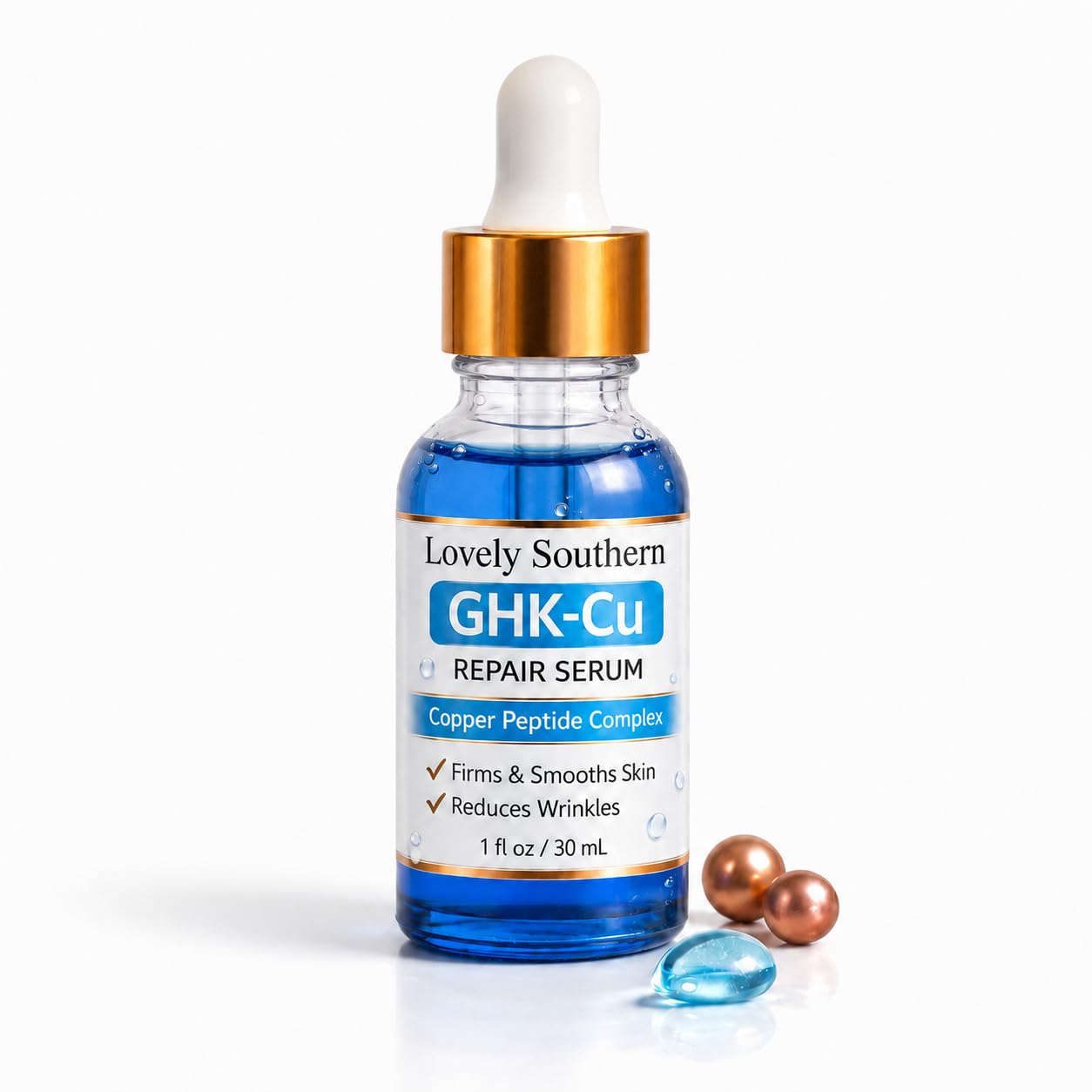 Lovely Southern 1.5% Copper Peptides GHK-Cu Anti-Aging Facial Serum for Fine Lines, Skin Elasticity, Made in USA, 1 Fl Oz