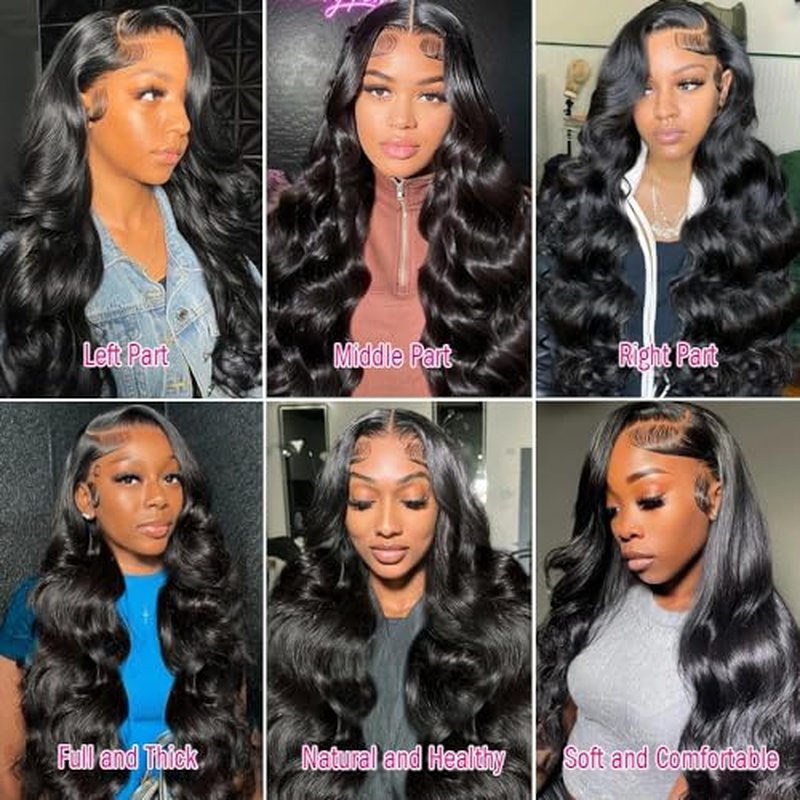 Anderah 28 Inch 13x6 Body Wave Lace Front Wigs Human Hair 13x6 HD Lace Glueless Human Hair Wig Pre Plucked Natural Hairline Brazilian Human Virgin Hair Long Black Body Wave Wig for Women 180% Density