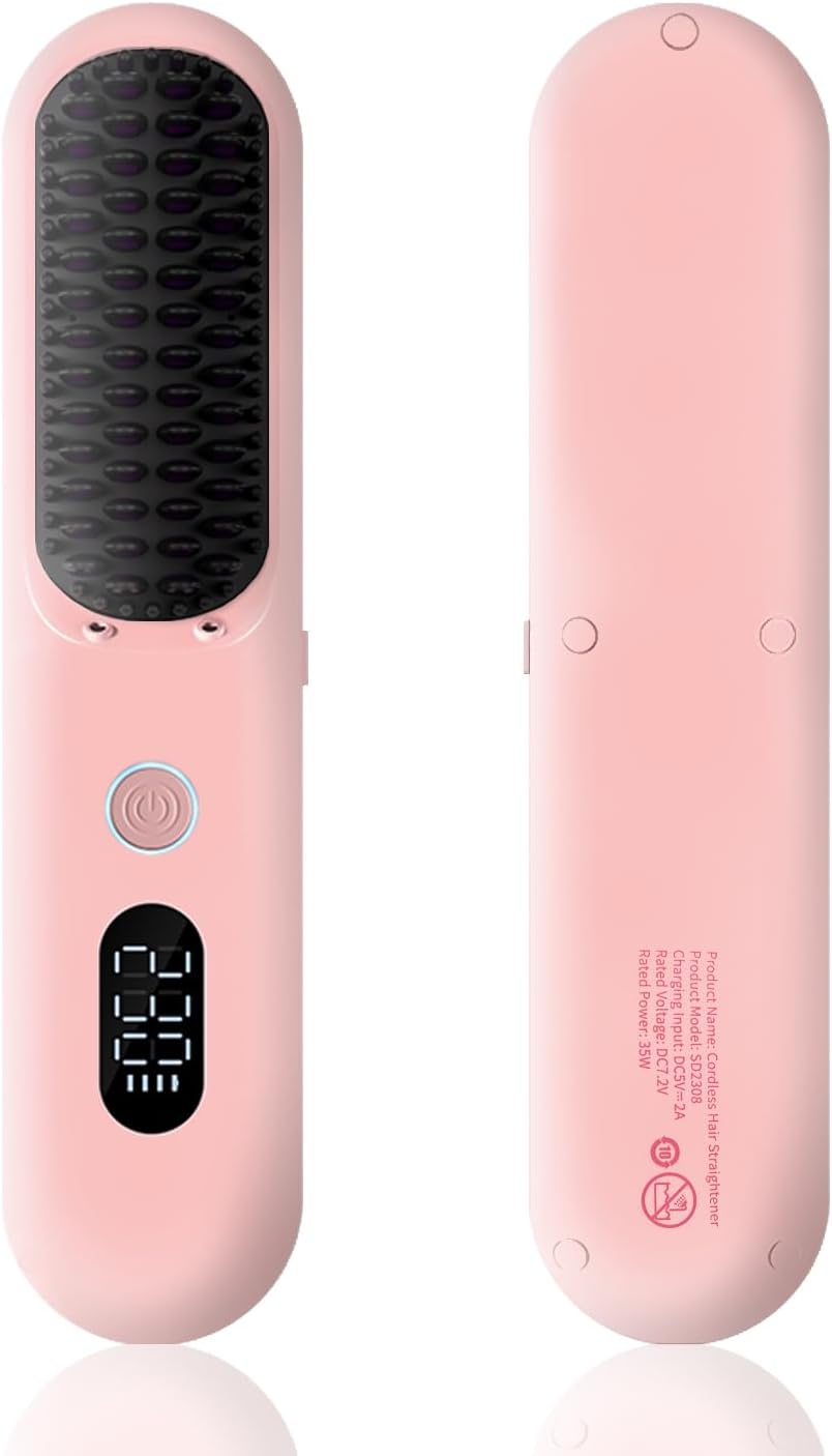 Cordless Hair Straightener Brush - Portable Styling Comb with 9600mAh Battery | 9 Temp Settings, Anti-Scald, Travel-Friendly