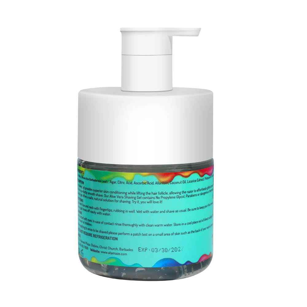 ATAMAZE Aloe Vera Shaving Gel, Natural, Moisturizing, Cool, Soothing Transparent Aloe Vera Gel, Gentle Lubricated Shaving, Helps Prevent shaving irritation, Reduces Shaving Time, Pleasant Mild Scent.