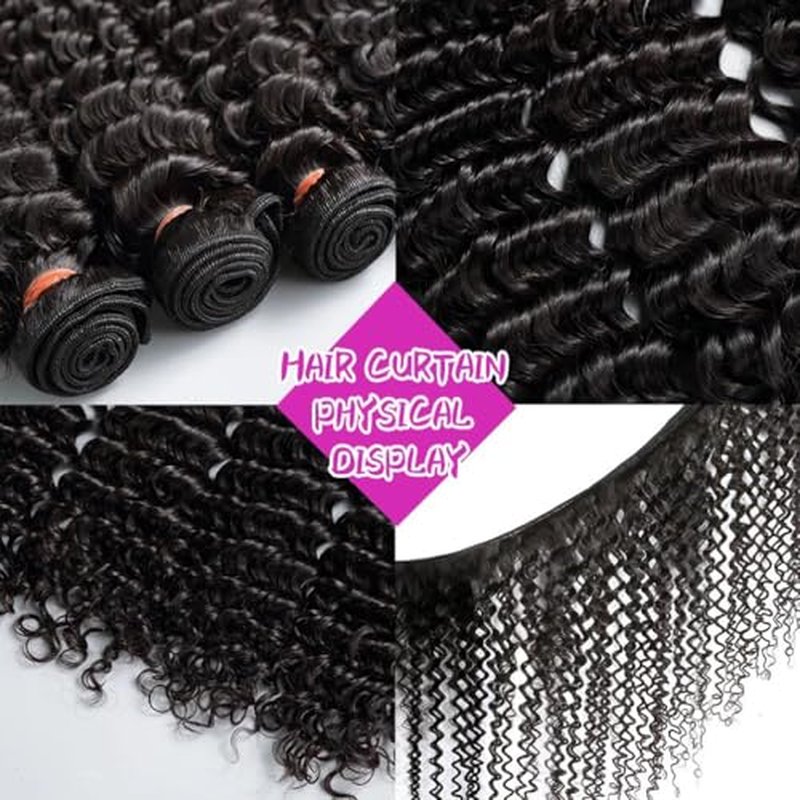 12 A Brazilian Deep Wave Human Hair Bundles(18 20 22) 100% Unprocessed Virgin Remy Hair Deep Curly Human Hair Weave 3 Bundles Extensions for Black Women Natural Color