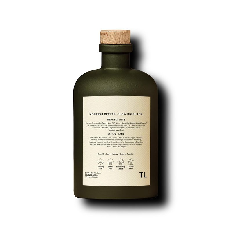 Third Layer Castor Oil Body Oil – 100% Organic, Cold-Pressed, Hexane-Free with Magnesium & Frankincense for Skin Hydration & Evening Self-Care, Night Oil (14 fl oz)