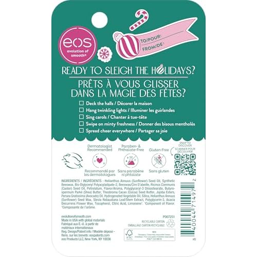 eos Holiday 24H Moisture Super Balm, Candy Cane Swirl, Limited Edition, Stocking Stuffers, Holiday Lip Mask, 0.35 fl oz