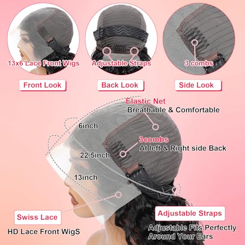 28 Inch 13x6 Lace Front Wigs Human Hair Pre Plucked Body Wave HD Lace Front Wigs 230% Density Frontal Glueless Wigs with Baby Hair