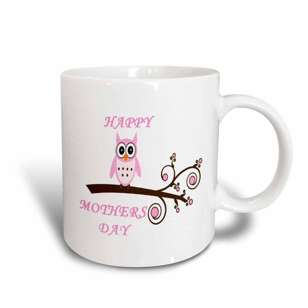 3dRose Happy Mothers Day with Pink Owl on a Branch, Magic Transforming Mug, 11-Ounce