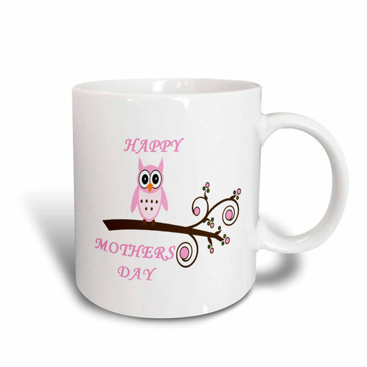 3dRose Happy Mothers Day with Pink Owl on a Branch, Magic Transforming Mug, 11-Ounce