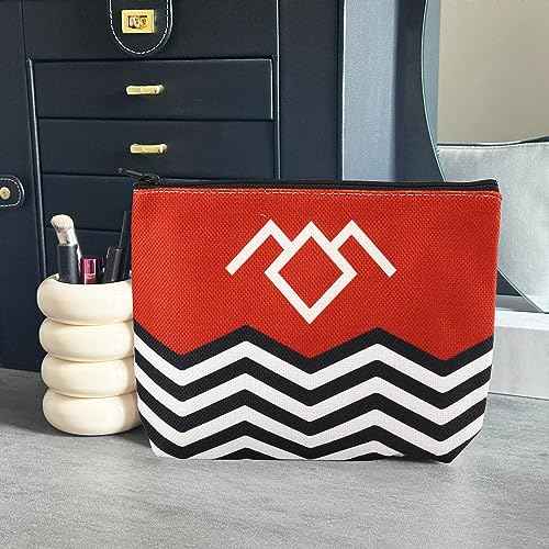 T Peaks TV Show Inspired Red Black & White Welcome To T Peaks Canvas Makeup Bag (Red)